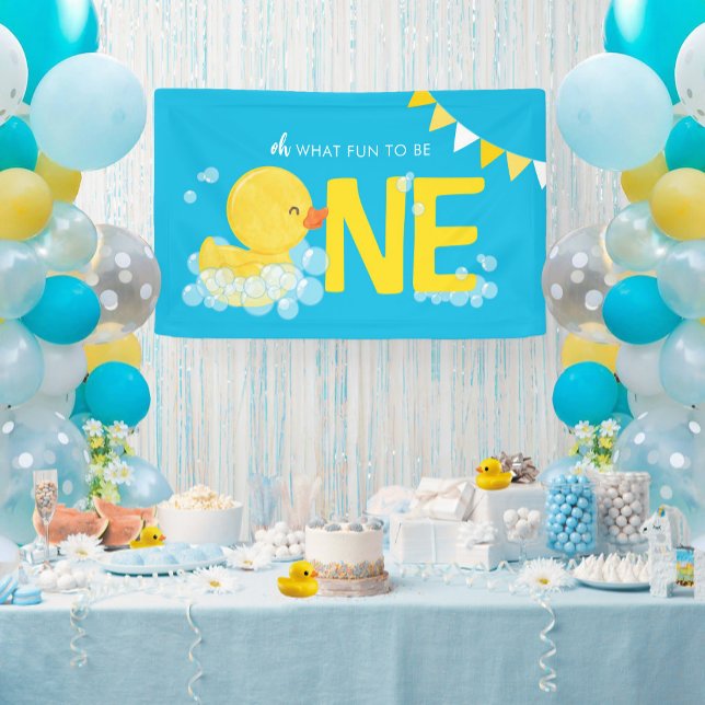 Banderoles Blue Watercolor Canard Oh Quel Amusant Une Partie (Blue Watercolor Duck Oh What Fun To Be One Party Banner for a Rubber Ducky 1st Birthday Party)