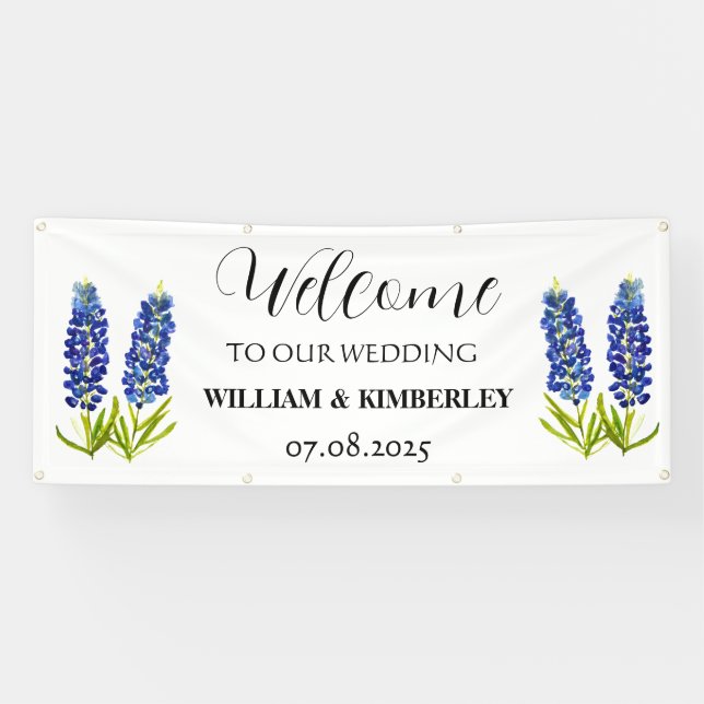 Banderoles Bluebonnets Blue Floral Rustic Mariage élégant (Horizontal)