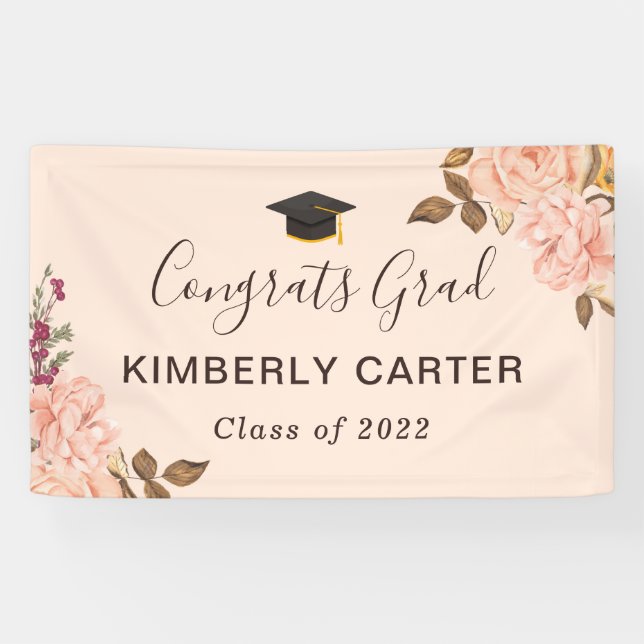 Banderoles Blush Pink Anglais Rose Graduate Party (Horizontal)