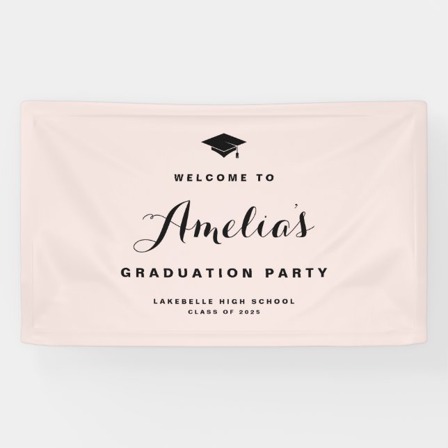 Banderoles Blush Pink Moderne Calligraphie Graduation (Horizontal)