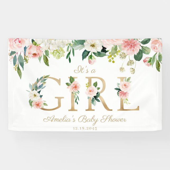 Banderoles Blush & White Flowers Gold C'est un Baby shower fé (Horizontal)