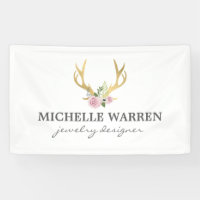 Bohème Antlers en or avec Fleurs