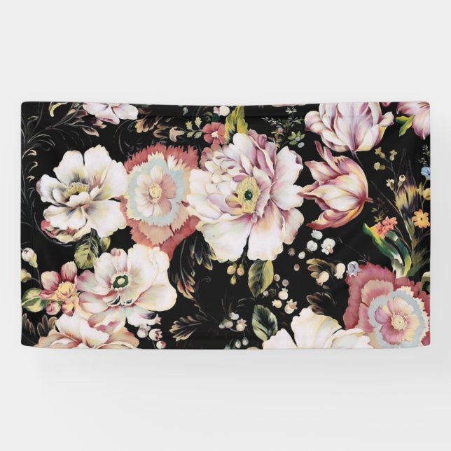 Banderoles bohème chic rose pâle fleurs sombres floral (Horizontal)