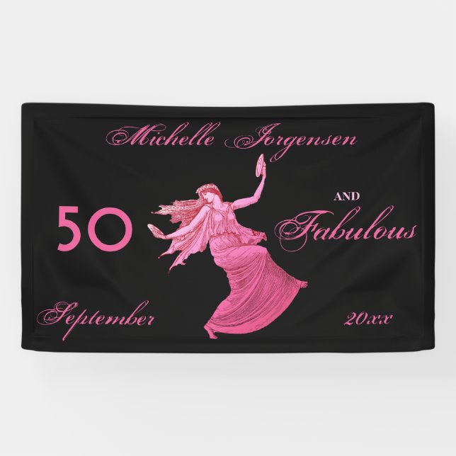 Banderoles Boho 50e anniversaire Danseur rose femme personnal (Horizontal)