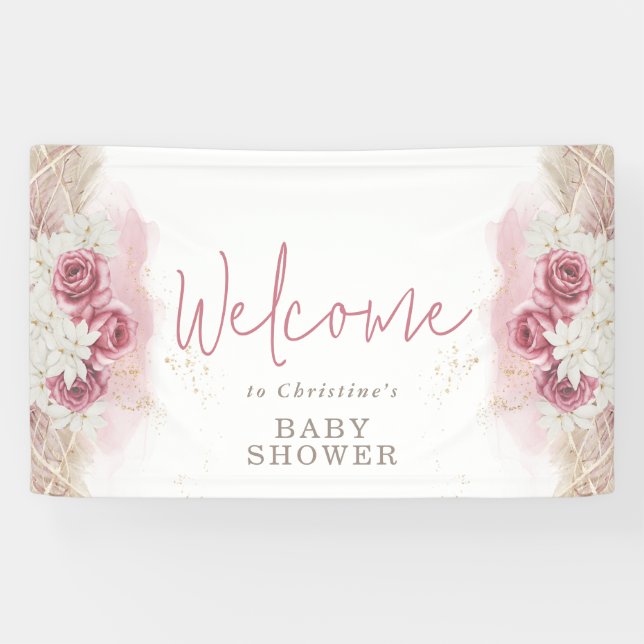 Banderoles Boho Chic Aquarelle Baby shower Floral Bienvenue (Horizontal)