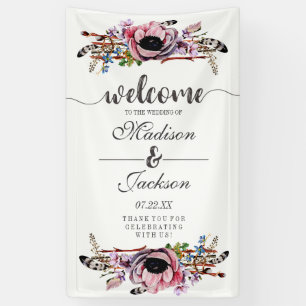 Banderoles Boho Chic Blush rose Floral Mariage Bienvenue