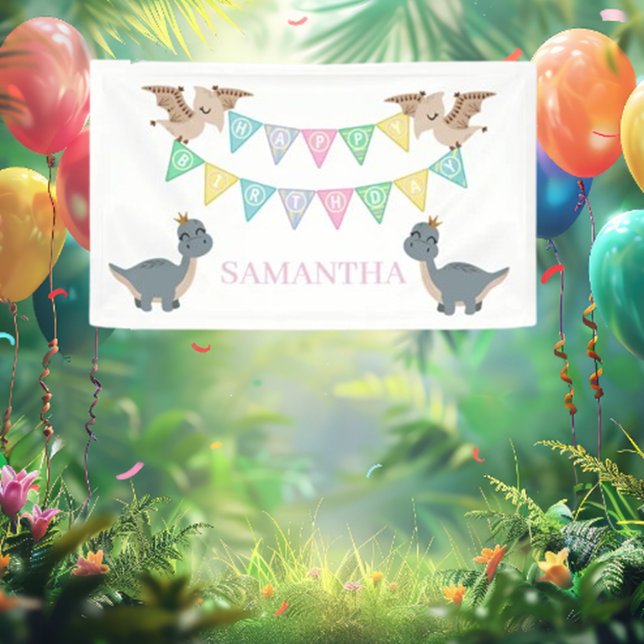 Banderoles Boho Dino Anniversaire Rose (Celebrate in style with our Boho Dino Birthday Pink Banner! )