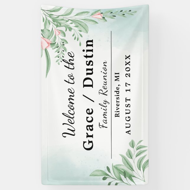 Banderoles Boho Dusty Blue Eucalyptus Réunion familiale (Vertical)