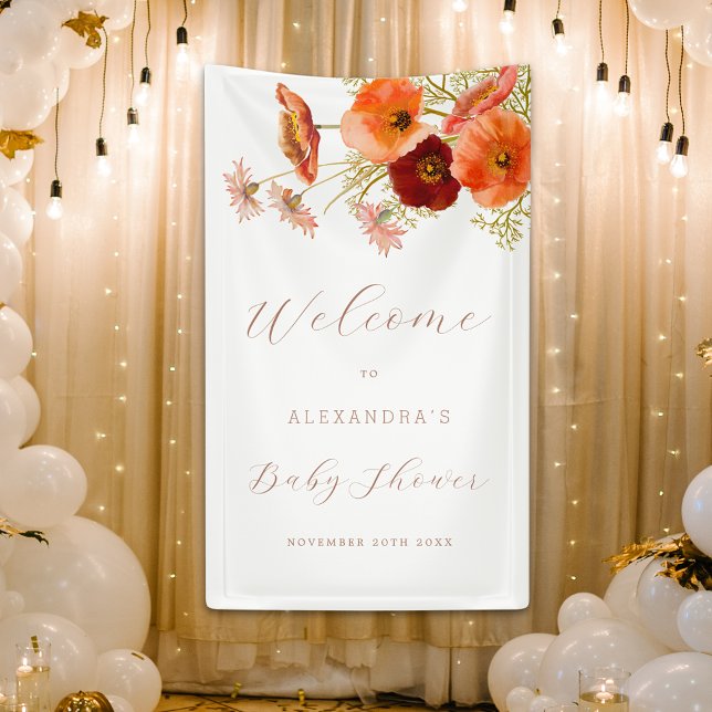 Banderoles Boho Fall Floral Baby shower personnalisé (Boho fall floral personalized baby shower welcome banner Watercolor wildflower elegant modern script)