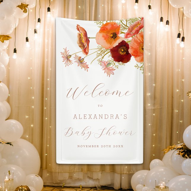 Banderoles Boho Fall Floral Baby shower personnalisé Bienvenu (Boho fall wildflower floral personalized Baby shower banner Watercolor autumn flowers elegant script)