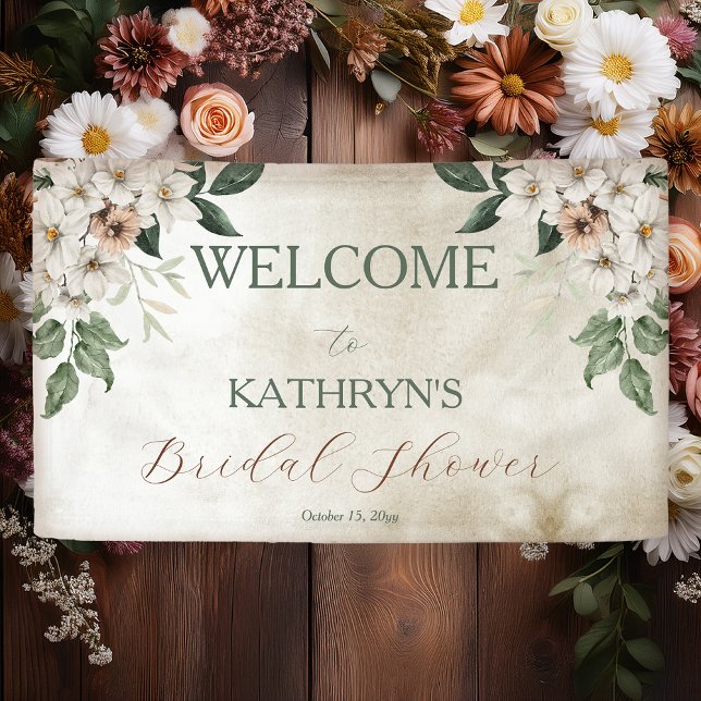 Banderoles Boho Fête de Mariage Florale Automnale aux Tons Ap (Boho Muted Fall Floral "Fall in Love" Collection Bridal Shower Welcome Banner)