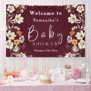 Banderoles Boho Fleur sauvage Rustique Bourgogne Baby shower