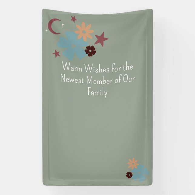 Banderoles Boho Floral Neutral Sage Baby shower vert (Verticale)