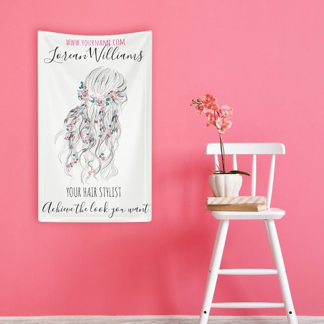 Banderoles Boho moderne noir blanc Wavy Style cheveux floral (Créateur téléchargé)