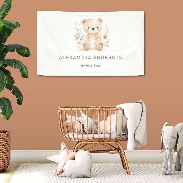 Banderoles Boho Ours Aquarelle Babysitter Promo (Boho Bear Watercolor Babysitter Promo Banner)