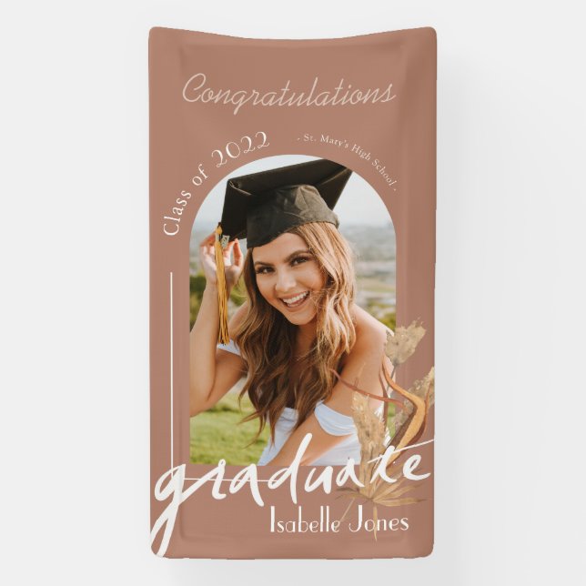 Banderoles Boho Pampas Grass Terracotta Photo Graduation (Verticale)
