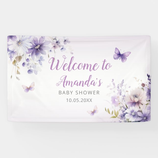 Banderoles Boho Purple Fleur sauvage Papillon Fille Baby show