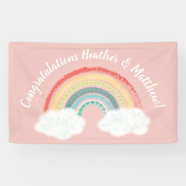 Banderoles Boho Rainbow Baby shower rose (Horizontal)