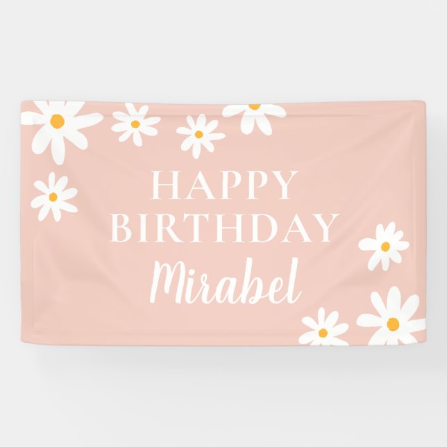 Banderoles Boho Retro Blush Rose Daisy Floral Joyeux Annivers (Horizontal)