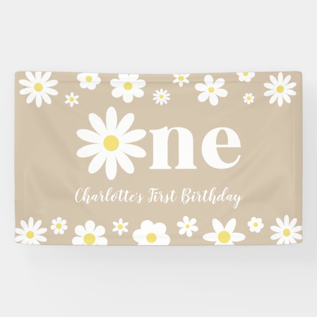 Banderoles Boho Retro Daisy 1er anniversaire (Horizontal)