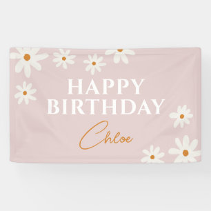 Banderoles Boho Retro Rose Daisy Floral Joyeux Anniversaire