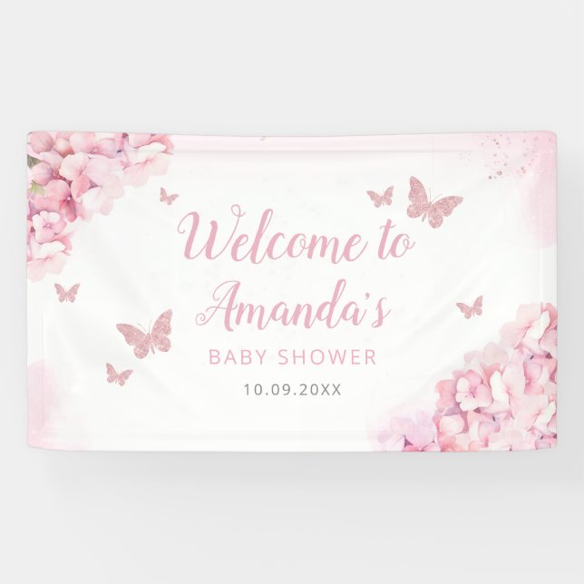 Banderoles Boho Rose Aquarelle Floral Butterfly Baby shower (Horizontal)
