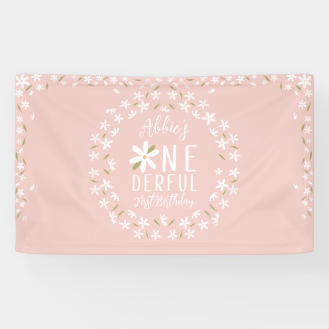Banderoles Boho Rose Daisy Premier anniversaire Contexte (Horizontal)