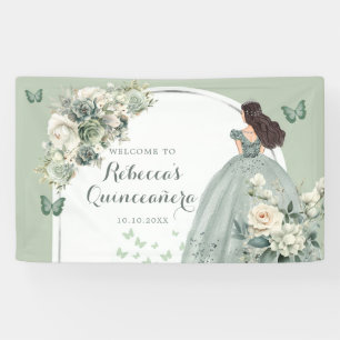 Banderoles Boho Sage Green Floral Princesse Quinceañera Grand