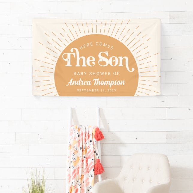 Banderoles Boho Sun Voici le Baby shower Son (En situation)
