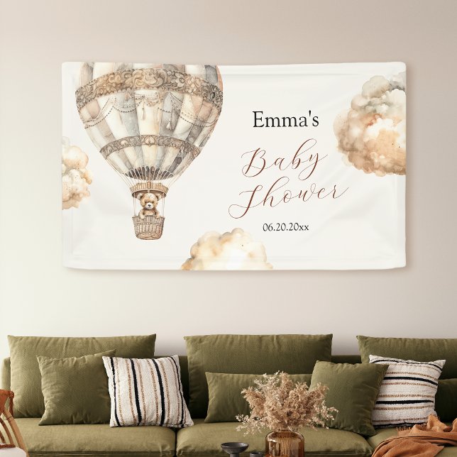 Banderoles Boho Teddy Bear Air Baby shower de nuages de ballo (Boho Teddy Bear Air Balloon Clouds Baby Shower Banner)