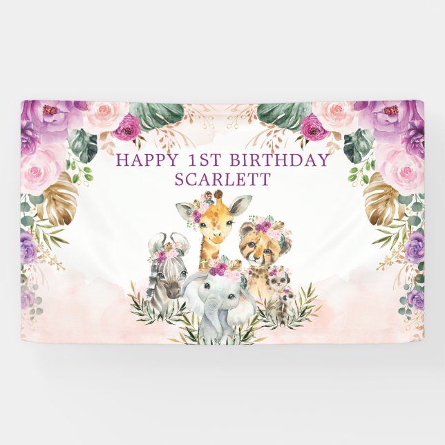 Banderoles Boho Tropical Safari Jungle Floral Joyeux Annivers (Horizontal)