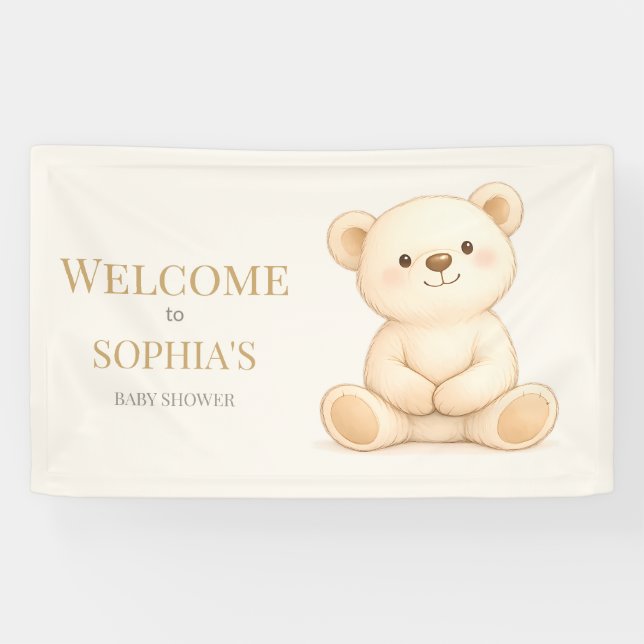 Banderoles Boho Watercolor Teddy Bear Neutral (Horizontal)