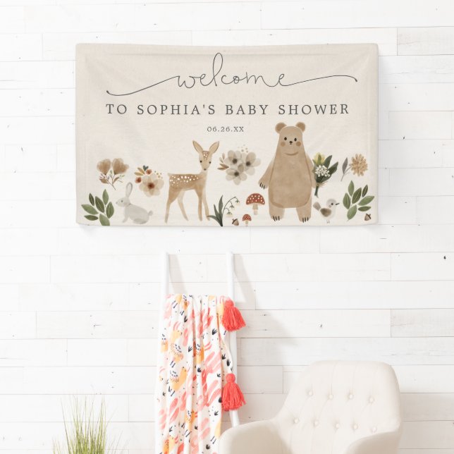 Banderoles Boho Woodland Baby shower Welcome Banner (En situation)