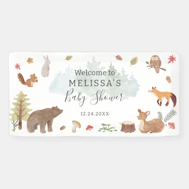 Banderoles Bois Animaux Baby shower verdoyant Bienvenue (Horizontal)
