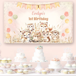 Banderoles Bois Animaux Boho Pastel Girl 1er anniversaire