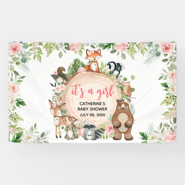 Banderoles Bois Animaux Floral Baby shower en tranches de boi (Horizontal)