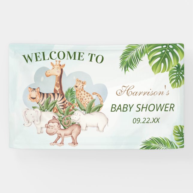 Banderoles Bois Animaux Jungle Baby shower de verdure (Horizontal)