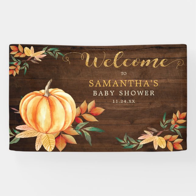 Banderoles Bois Citrouille aquarelle Baby shower Automne Accu (Horizontal)
