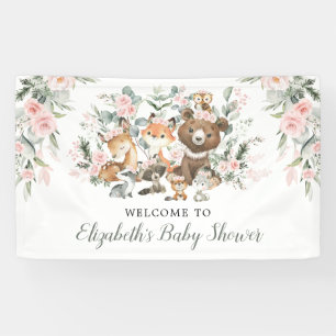 Banderoles Bois rose Floral Animaux de forêt Bébé Bienvenue