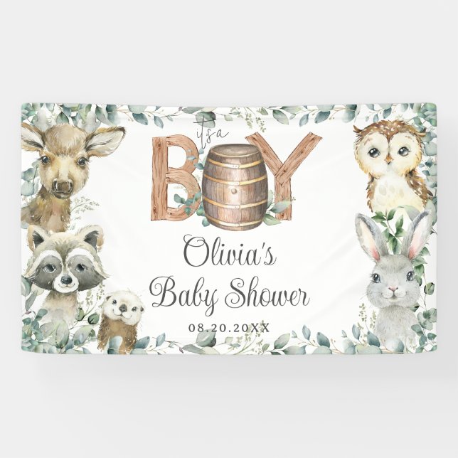 Banderoles Bois rustique Animaux Garçon Baby shower fond (Horizontal)