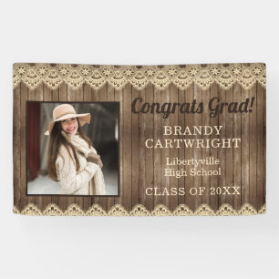 Banderoles Bois rustique avec dentelle photo Graduation