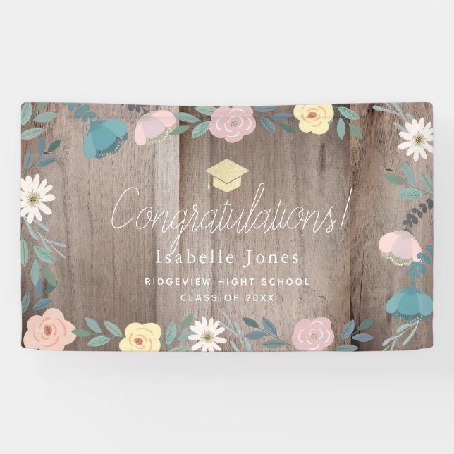 Banderoles Bois rustique Floral Garden Graduation (Horizontal)