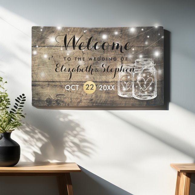 Banderoles Bois rustique Mason Jar String Mariage de lumière  (Créateur téléchargé)