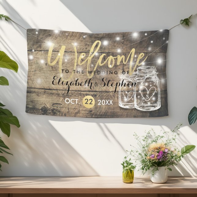 Banderoles Bois rustique Mason Jar String Mariage de lumière  (Créateur téléchargé)