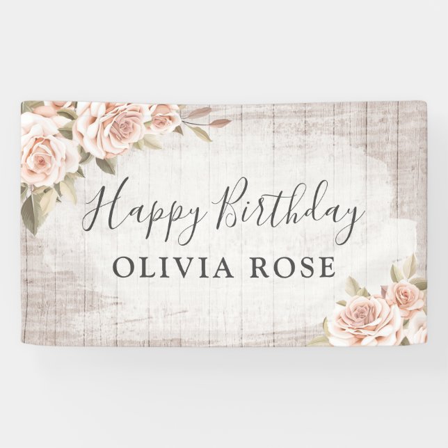 Banderoles Bois rustique & Shabby Chic Rose Floral Anniversai (Horizontal)