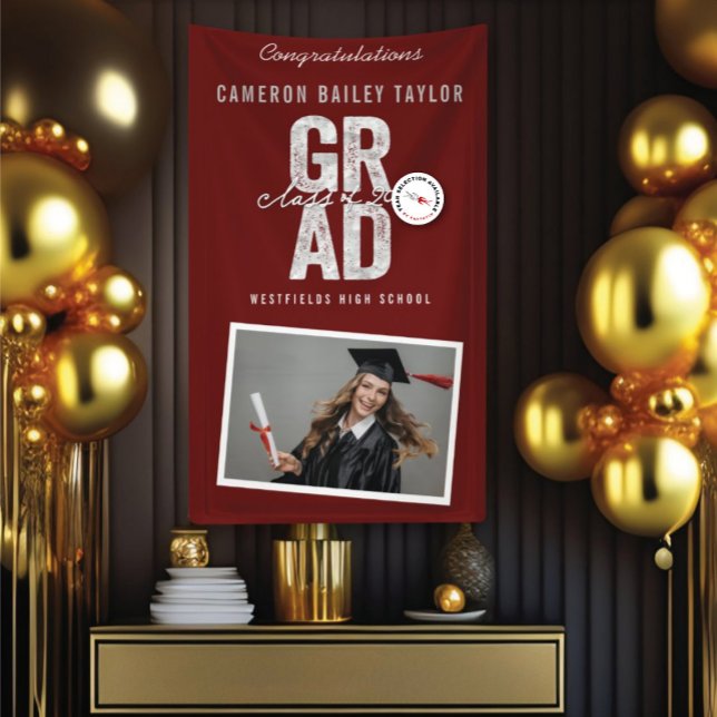 Banderoles Bold GRAD Class Of 2025 Photo Graduation Party (Class Of 20YY Modern Bold Silver GRAD Photo Graduation Party Banner @ www.zazzle.com/color_therapy)
