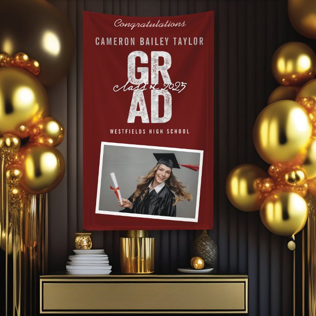 Banderoles Bold GRAD Class Of 2025 Photo Graduation Party (Class Of 2025 Modern Bold Silver GRAD Photo Graduation Party Banner @ www.zazzle.com/color_therapy)