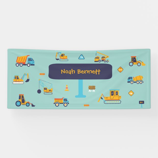 Banderoles Bold Trucks Custom Name for Kids Boy (Horizontal)