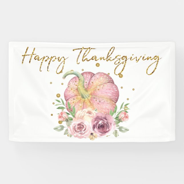 Banderoles Bon thanksgiving Citrouille rose et Parties scinti (Horizontal)