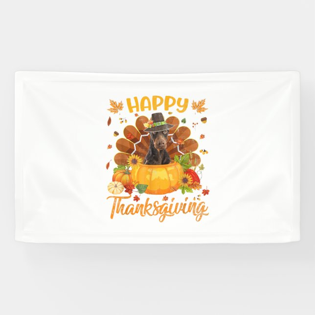 Banderoles Bon thanksgiving Doberman Chien Turquie Citrouille (Horizontal)